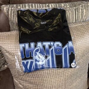 Black Graphic Short Sleeve Tee with Blue Print - Unbranded